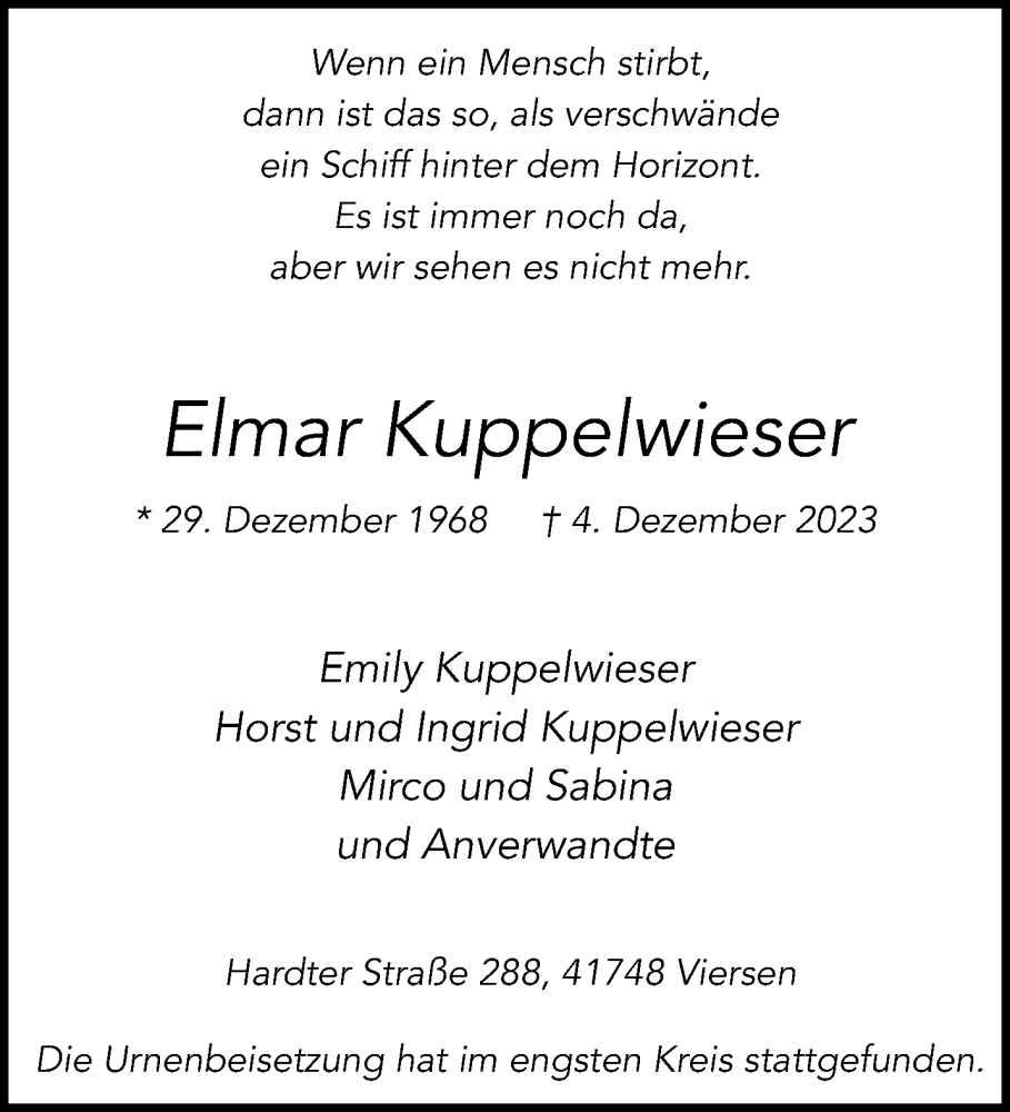  Traueranzeige für Elmar Kuppelwieser vom 07.01.2024 aus trauer.extra-tipp-moenchengladbach.de