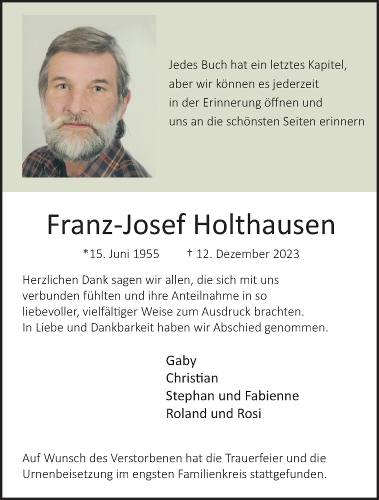  Traueranzeige für Franz-Josef Holthausen vom 07.01.2024 aus trauer.extra-tipp-moenchengladbach.de