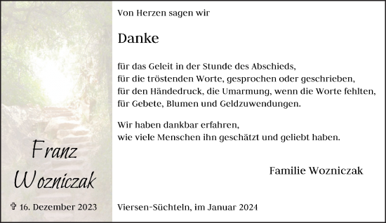 Traueranzeige von Franz Wozniczak von trauer.extra-tipp-moenchengladbach.de