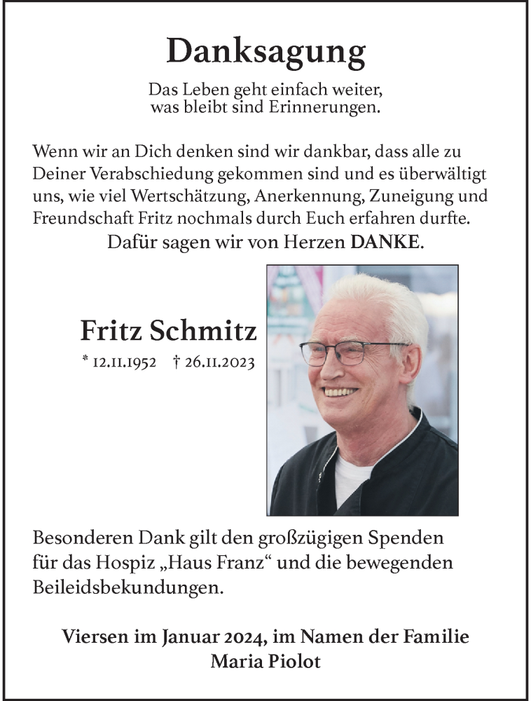  Traueranzeige für Fritz Schmitz vom 07.01.2024 aus trauer.extra-tipp-moenchengladbach.de