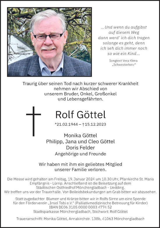 Traueranzeige von Rolf Göttel von trauer.extra-tipp-moenchengladbach.de