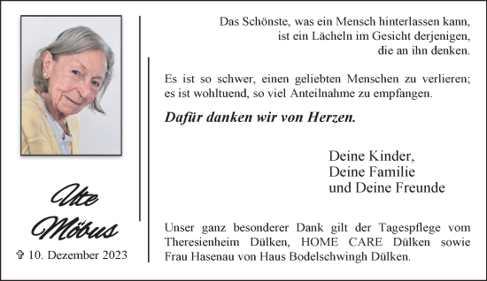 Traueranzeige von Ute Möbus von trauer.extra-tipp-moenchengladbach.de