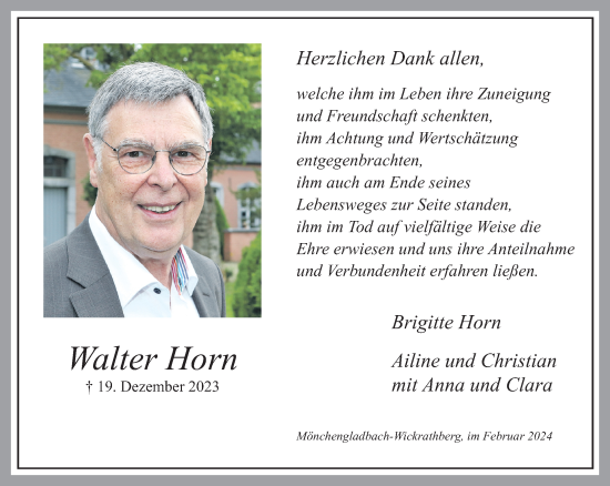 Traueranzeige von Walter Horn von trauer.extra-tipp-moenchengladbach.de