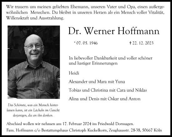 Traueranzeige von Werner Hoffmann von trauer.extra-tipp-moenchengladbach.de