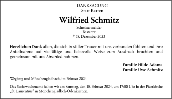 Traueranzeige von Wilfried Schmitz von trauer.extra-tipp-moenchengladbach.de