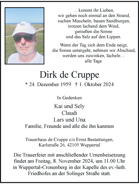 Traueranzeige von Dirk de Cruppe von trauer.wuppertaler-rundschau.de