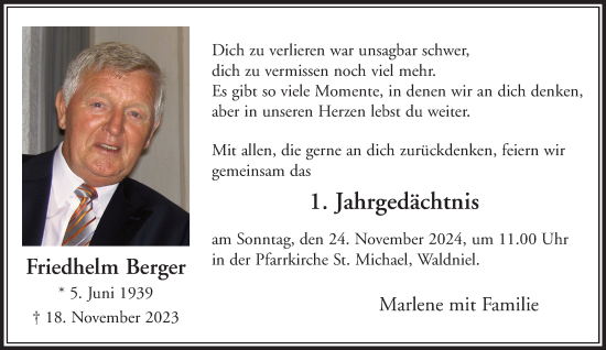 Traueranzeige von Friedhelm Berger von trauer.extra-tipp-moenchengladbach.de