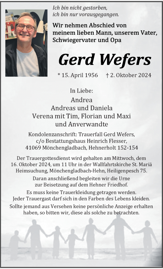 Traueranzeige von Gerd Wefers von trauer.extra-tipp-moenchengladbach.de