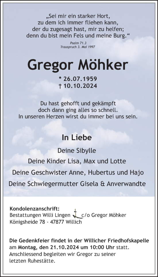 Traueranzeige von Gregor Möhker von trauer.extra-tipp-moenchengladbach.de