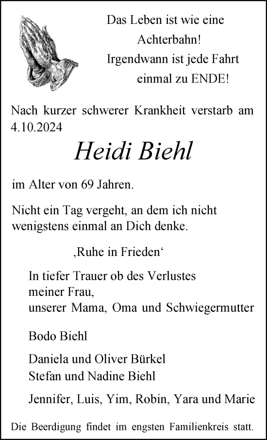 Traueranzeige von Heidi Biehl von trauer.extra-tipp-moenchengladbach.de