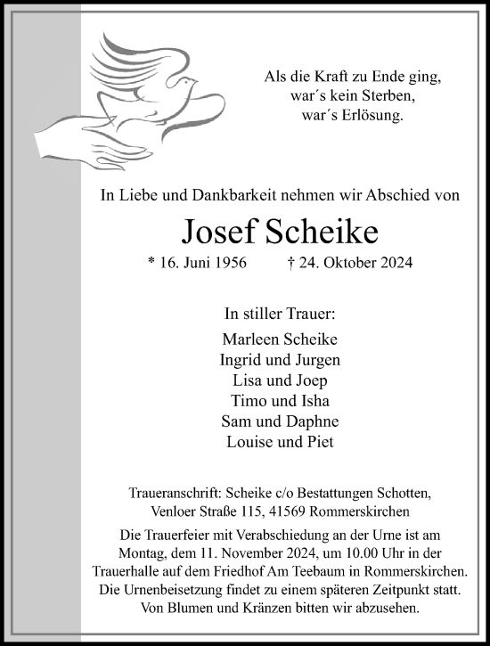 Traueranzeige von Josef Scheike von trauer.stadt-kurier.de