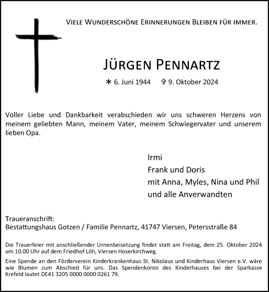 Traueranzeige von Jürgen Pennartz von trauer.extra-tipp-moenchengladbach.de