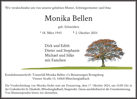 Traueranzeige von Monika Bellen von trauer.extra-tipp-moenchengladbach.de