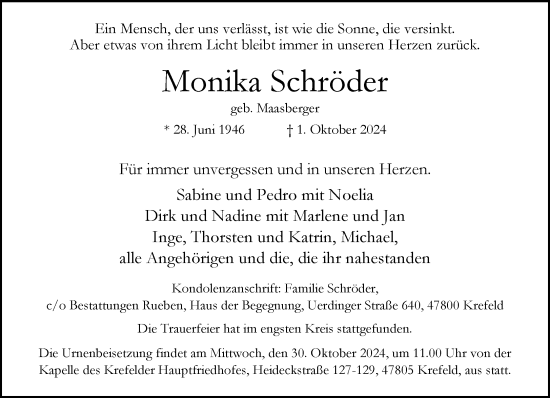 Traueranzeige von Monika Schröder von trauer.extra-tipp-moenchengladbach.de