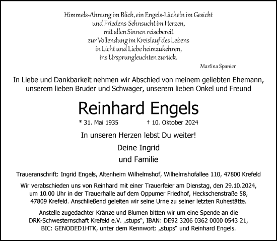 Traueranzeige von Reinhard Engels von trauer.extra-tipp-moenchengladbach.de