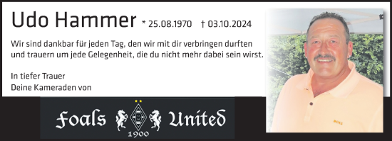 Traueranzeige von Udo Hammer von trauer.extra-tipp-moenchengladbach.de