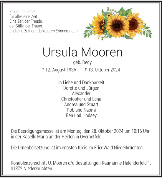 Traueranzeige von Ursula Mooren von trauer.extra-tipp-moenchengladbach.de