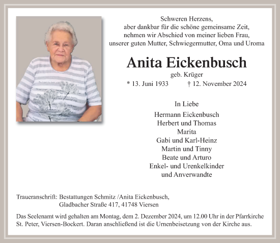 Traueranzeige von Anita Eickenbusch von trauer.extra-tipp-moenchengladbach.de