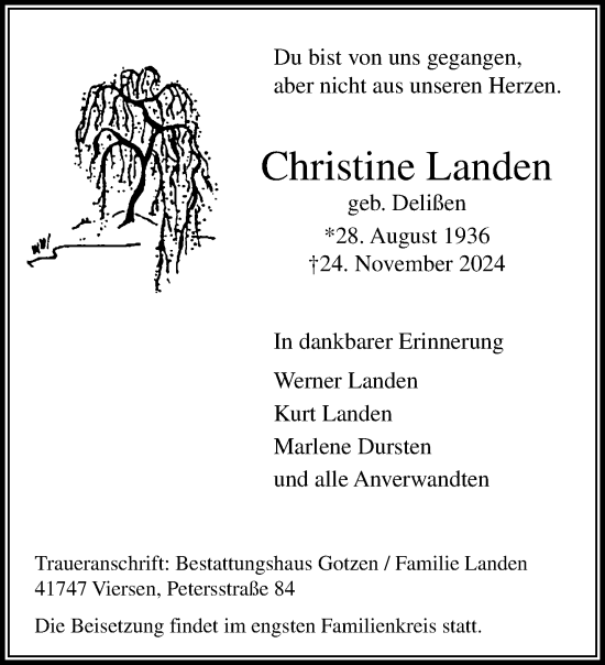 Traueranzeige von Christine Landen von trauer.extra-tipp-moenchengladbach.de