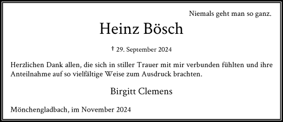 Traueranzeige von Heinz Bösch von trauer.extra-tipp-moenchengladbach.de