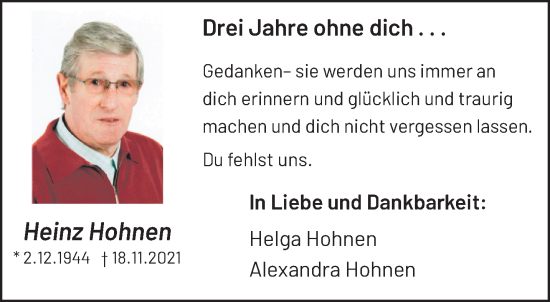 Traueranzeige von Heinz Hohnen von trauer.extra-tipp-moenchengladbach.de