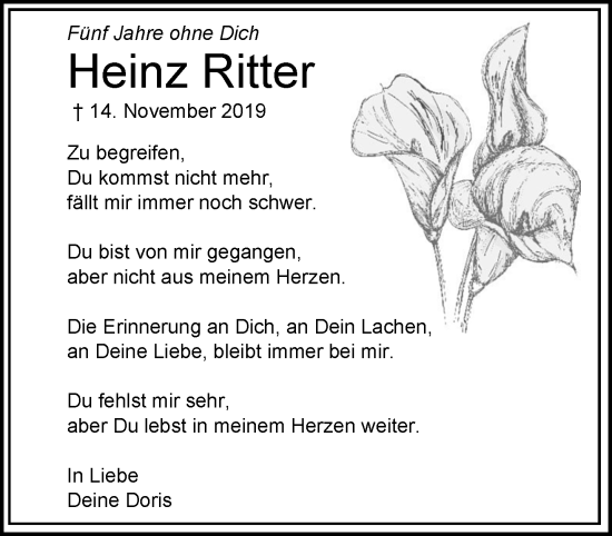 Traueranzeige von Heinz Ritter von trauer.extra-tipp-moenchengladbach.de