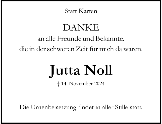 Traueranzeige von Jutta Noll von trauer.wuppertaler-rundschau.de