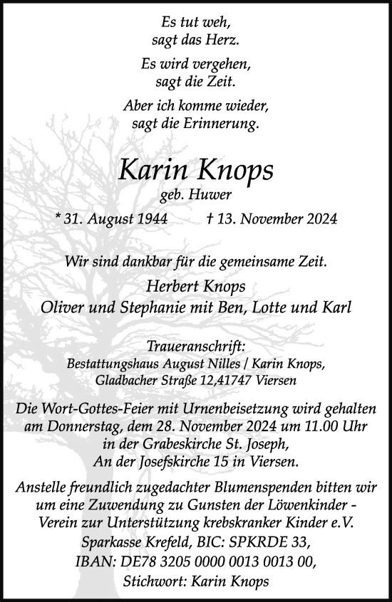 Traueranzeige von Karin Knops von trauer.extra-tipp-moenchengladbach.de