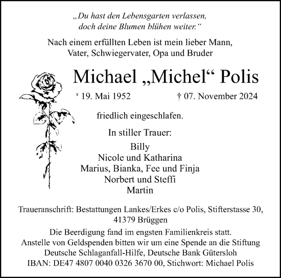 Traueranzeige von Michael Polis von trauer.extra-tipp-moenchengladbach.de