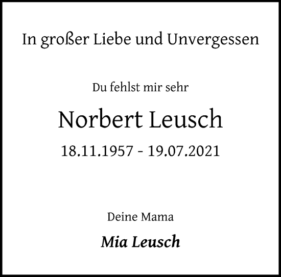 Traueranzeige von Norbert Leusch von trauer.extra-tipp-moenchengladbach.de