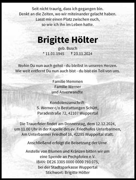 Traueranzeige von Brigitte Hölter von trauer.wuppertaler-rundschau.de