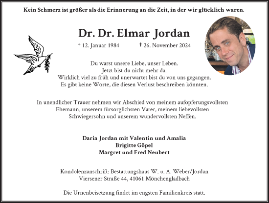 Traueranzeige von Elmar Jordan von trauer.extra-tipp-moenchengladbach.de