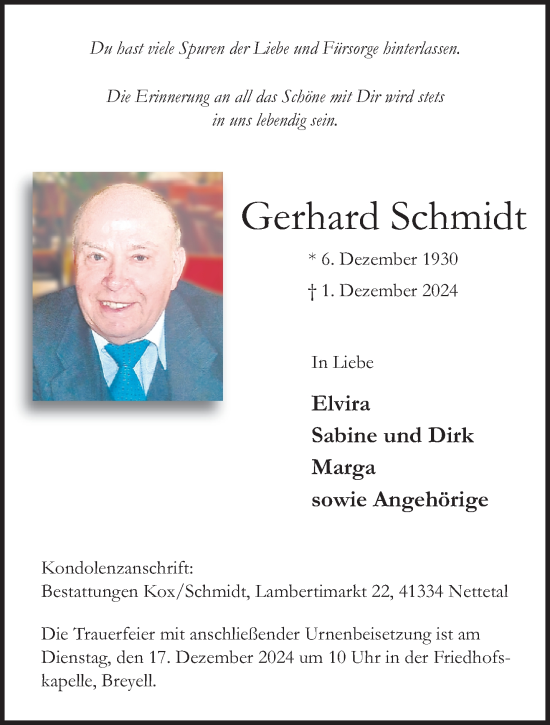 Traueranzeige von Gerhard Schmidt von trauer.extra-tipp-moenchengladbach.de