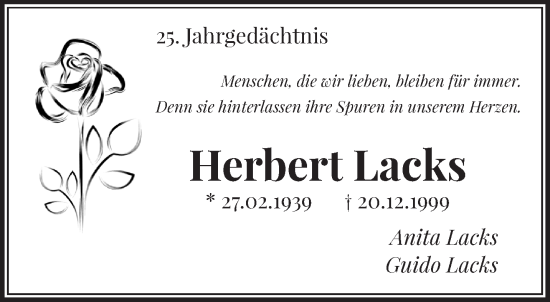 Traueranzeige von Herbert Lacks von trauer.extra-tipp-moenchengladbach.de