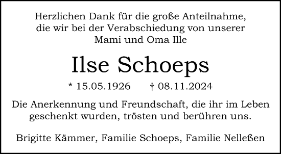 Traueranzeige von Ilse Schoeps von trauer.extra-tipp-moenchengladbach.de