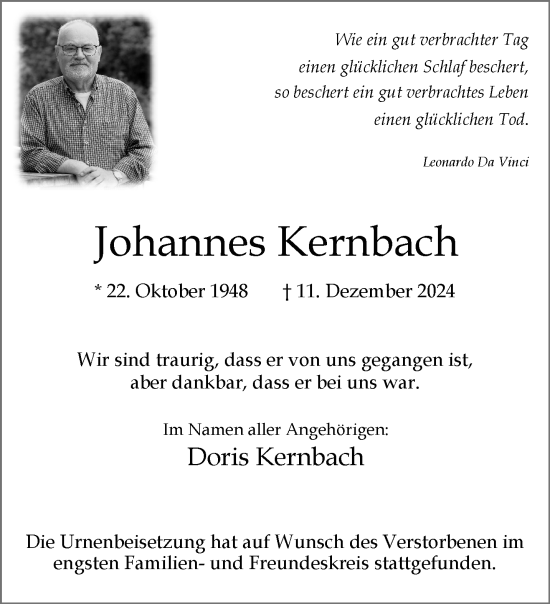 Traueranzeige von Johannes Kernbach von trauer.extra-tipp-moenchengladbach.de