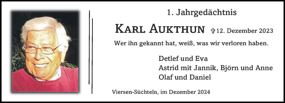  Traueranzeige für Karl Aukthun vom 15.12.2024 aus trauer.extra-tipp-moenchengladbach.de