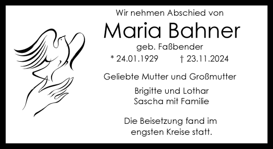 Traueranzeige von Maria Bahner von trauer.extra-tipp-moenchengladbach.de