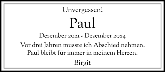 Traueranzeige von Paul  von trauer.extra-tipp-moenchengladbach.de