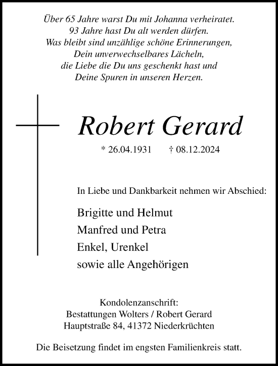 Traueranzeige von Robert Gerard von trauer.extra-tipp-moenchengladbach.de