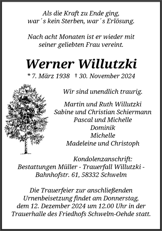 Traueranzeige von Werner Willutzki von trauer.wuppertaler-rundschau.de