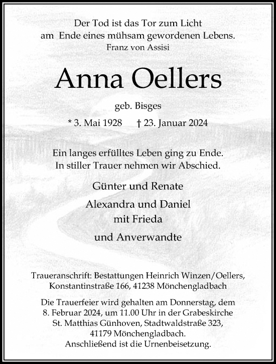 Traueranzeige von Anna Oellers von trauer.extra-tipp-moenchengladbach.de