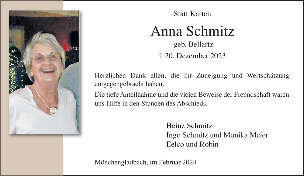  Traueranzeige für Anna Schmitz vom 18.02.2024 aus trauer.extra-tipp-moenchengladbach.de
