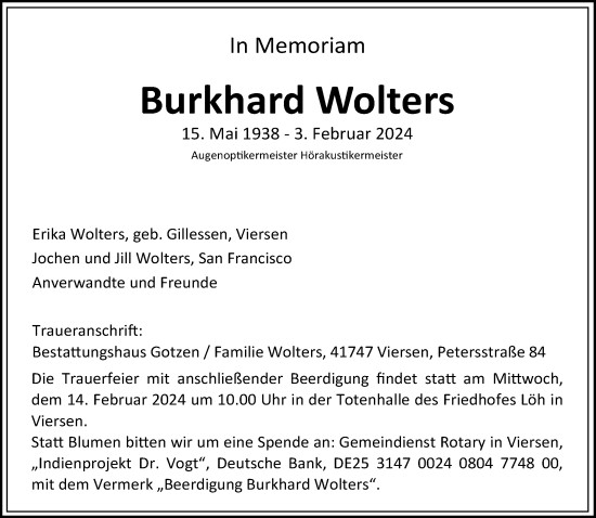 Traueranzeige von Burkhard Wolters von trauer.extra-tipp-moenchengladbach.de