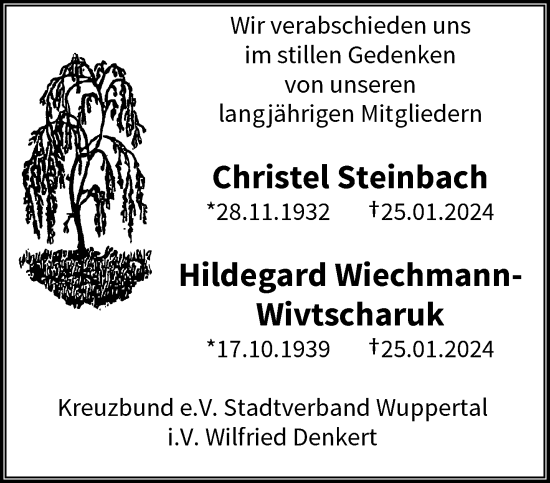Traueranzeige von Christel und Hildegard  von trauer.wuppertaler-rundschau.de