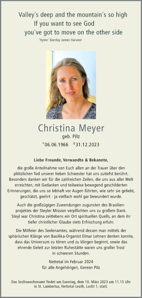 Traueranzeige von Christina Meyer von trauer.extra-tipp-moenchengladbach.de