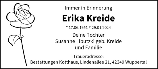 Traueranzeige von Erika Kreide von trauer.wuppertaler-rundschau.de
