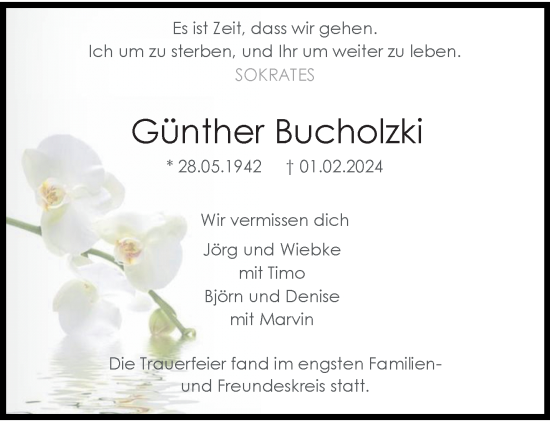 Traueranzeige von Günther Bucholzki von trauer.extra-tipp-moenchengladbach.de