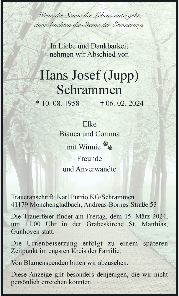  Traueranzeige für Hans Josef Schrammen vom 10.03.2024 aus trauer.extra-tipp-moenchengladbach.de