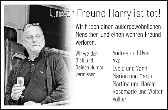Traueranzeige von Harry  von trauer.extra-tipp-moenchengladbach.de